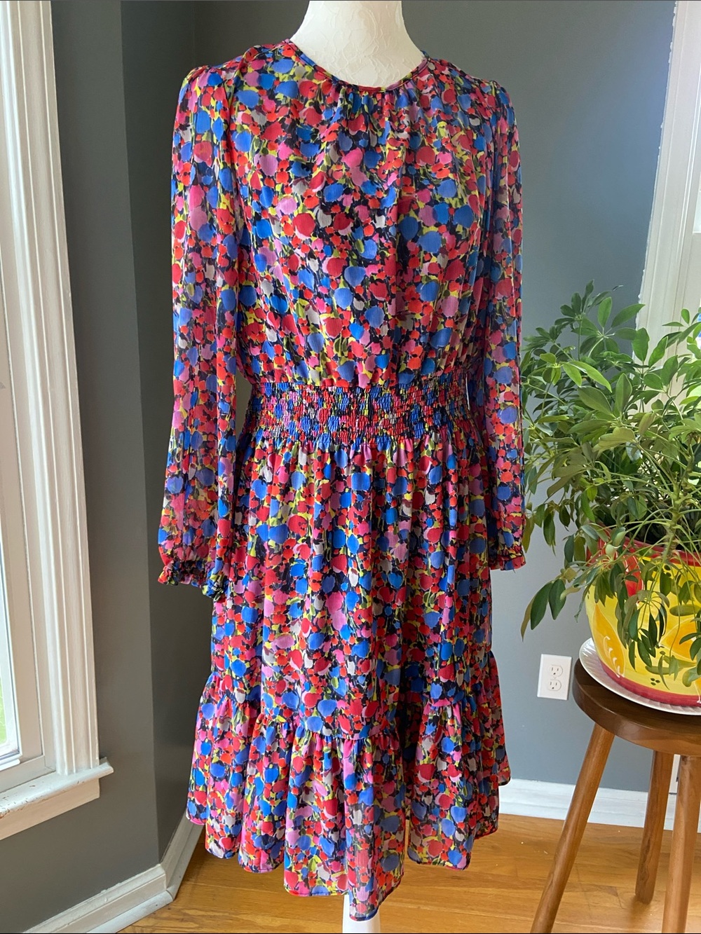 J. Crew Floral Multicolor Long-Sleeve Dress Size Medium